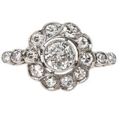 Edwardian Diamond Platinum Halo Scalloped Edge Cluster Engagement Ring Antique Edwardian Diamond Platinum Halo Scalloped Edge Cluster Engagement Ring