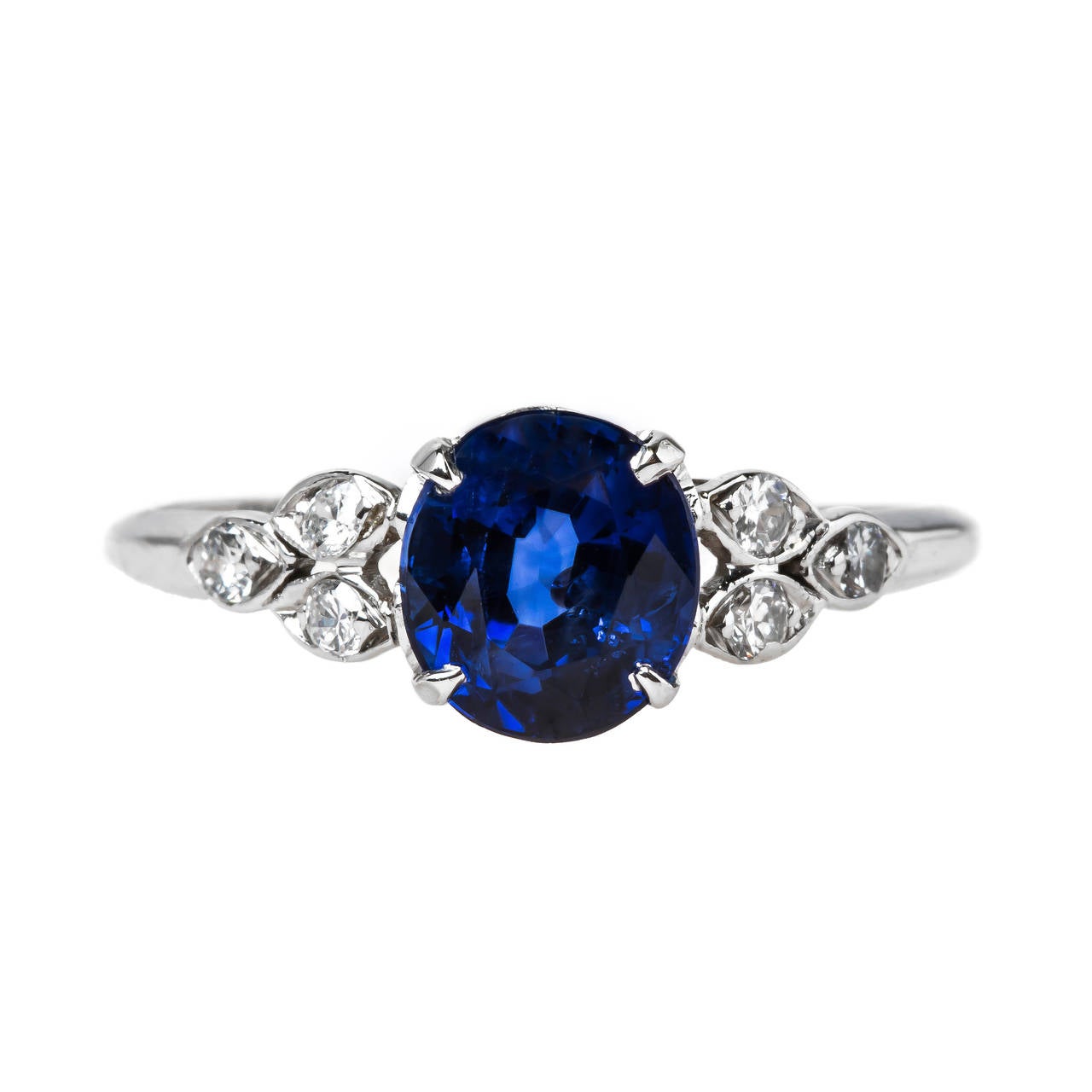 Dreamy Sapphire Diamond Platinum Petal Motif Engagement Ring