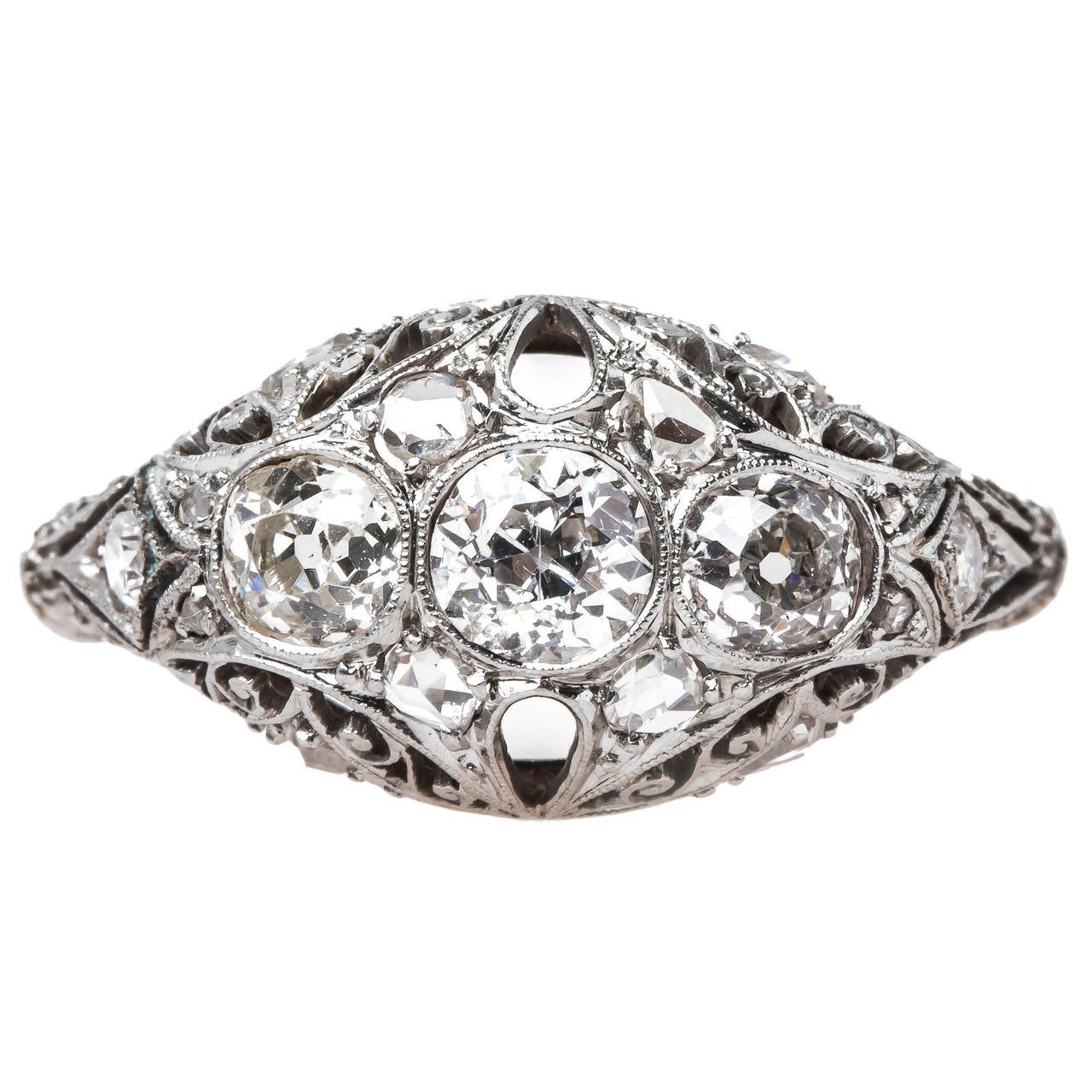 Elegant Edwardian Diamond Platinum Three-Stone Engagement Ring For Sale