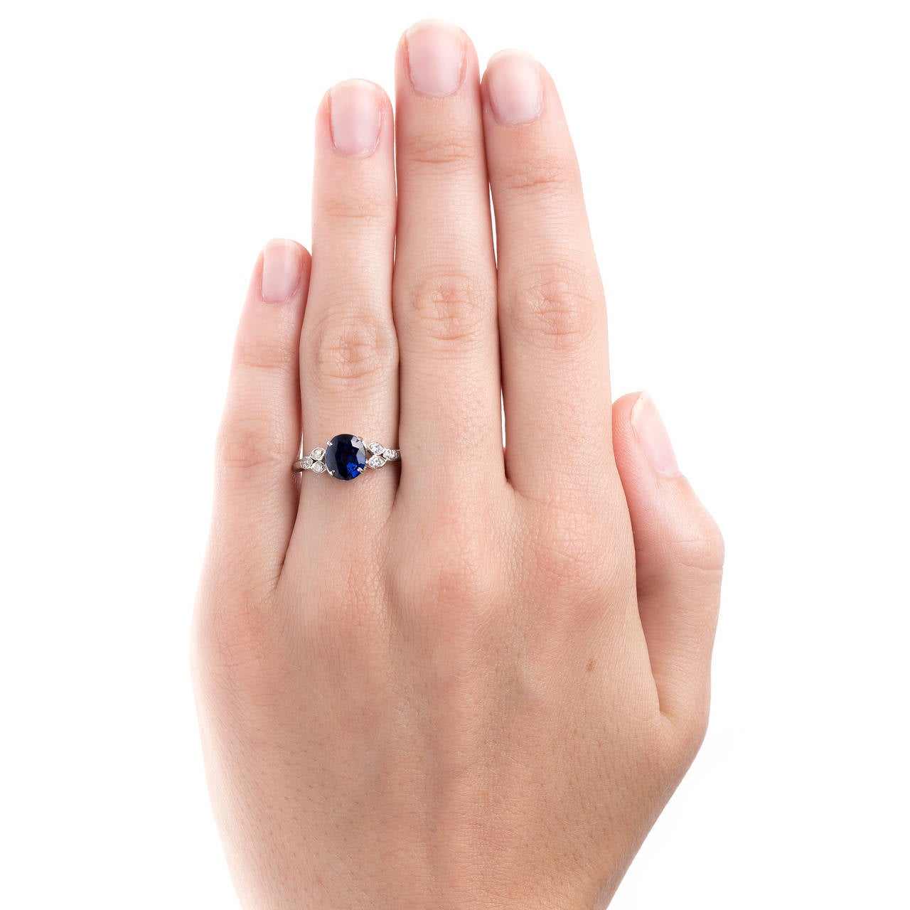 Modern Dreamy Sapphire Diamond Platinum Petal Motif Engagement Ring