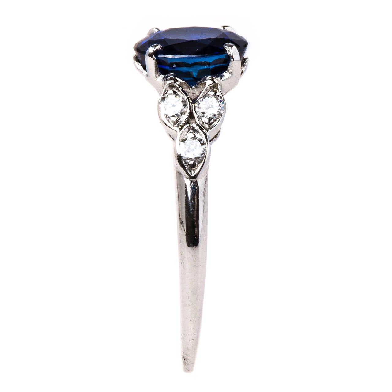 Women's Dreamy Sapphire Diamond Platinum Petal Motif Engagement Ring