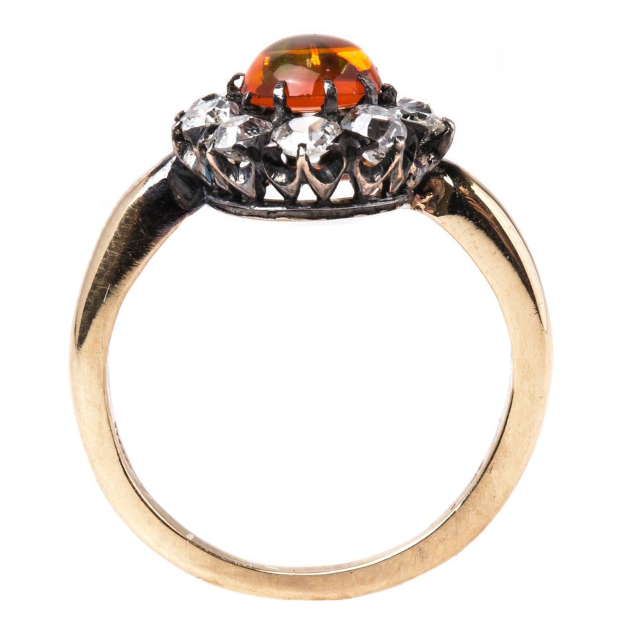 Stunning Victorian Fire Opal Old Mine Cut Diamond Halo Cluster Ring 1