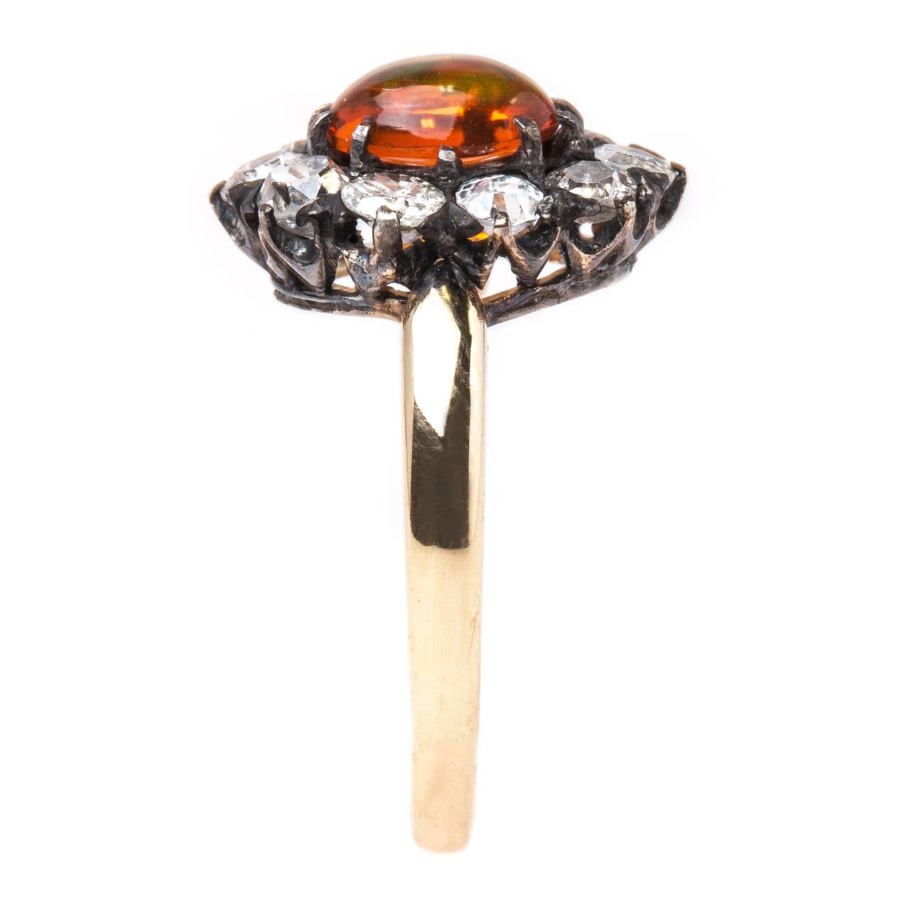 Women's Stunning Victorian Fire Opal Old Mine Cut Diamond Halo Cluster Ring