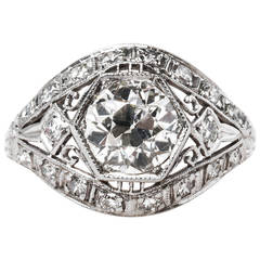 Beautiful Art Deco Diamond Platinum Bombe Style Engagement Ring