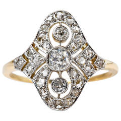 Glittering Edwardian Diamond Gold Platinum Navette Engagement Ring