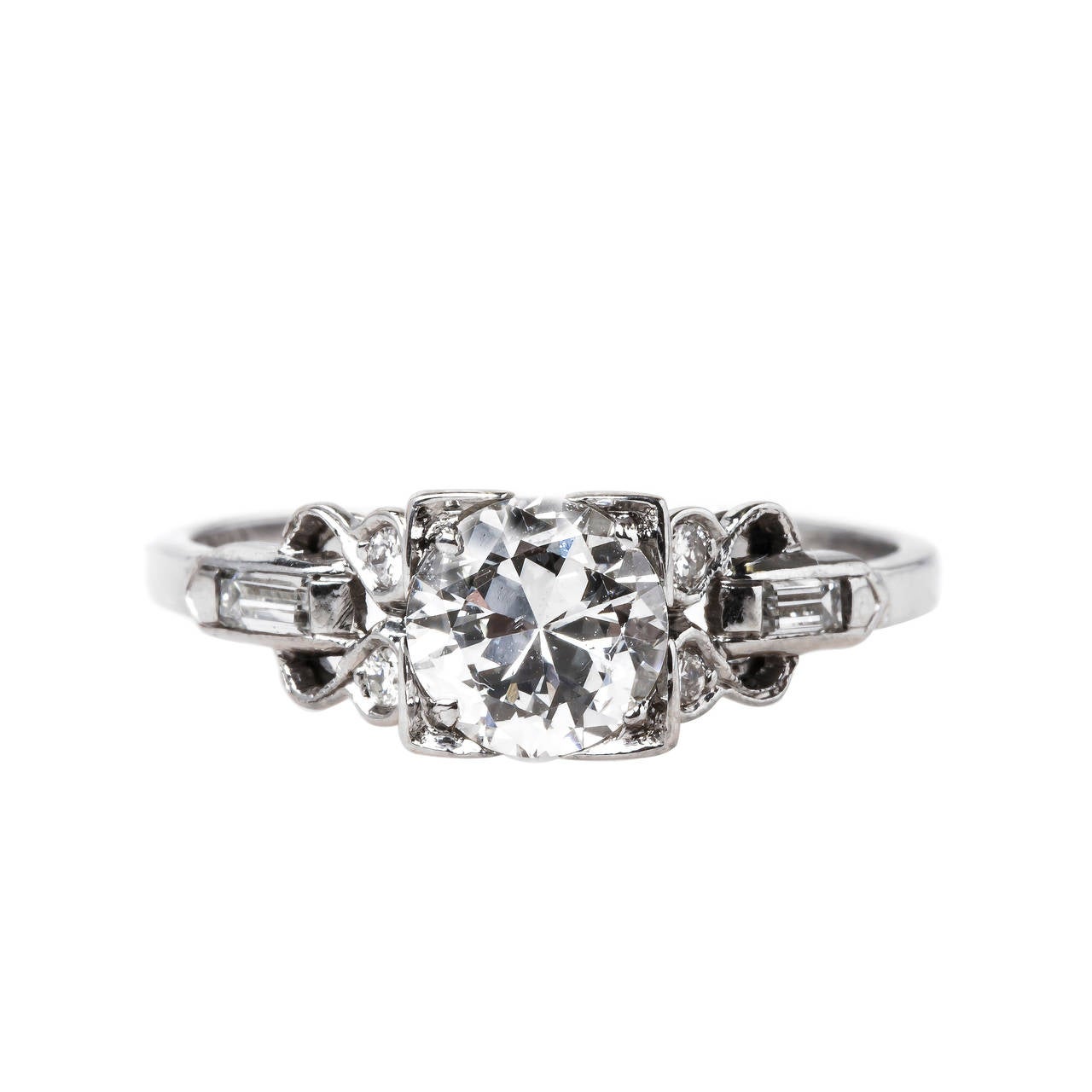 Art Deco 0.84 Carat EGL Cert Diamond Platinum Engagement Ring For Sale