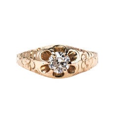 Antique Unique Victorian Diamond Gold Solitaire Engagement Ring with Floral Engraving