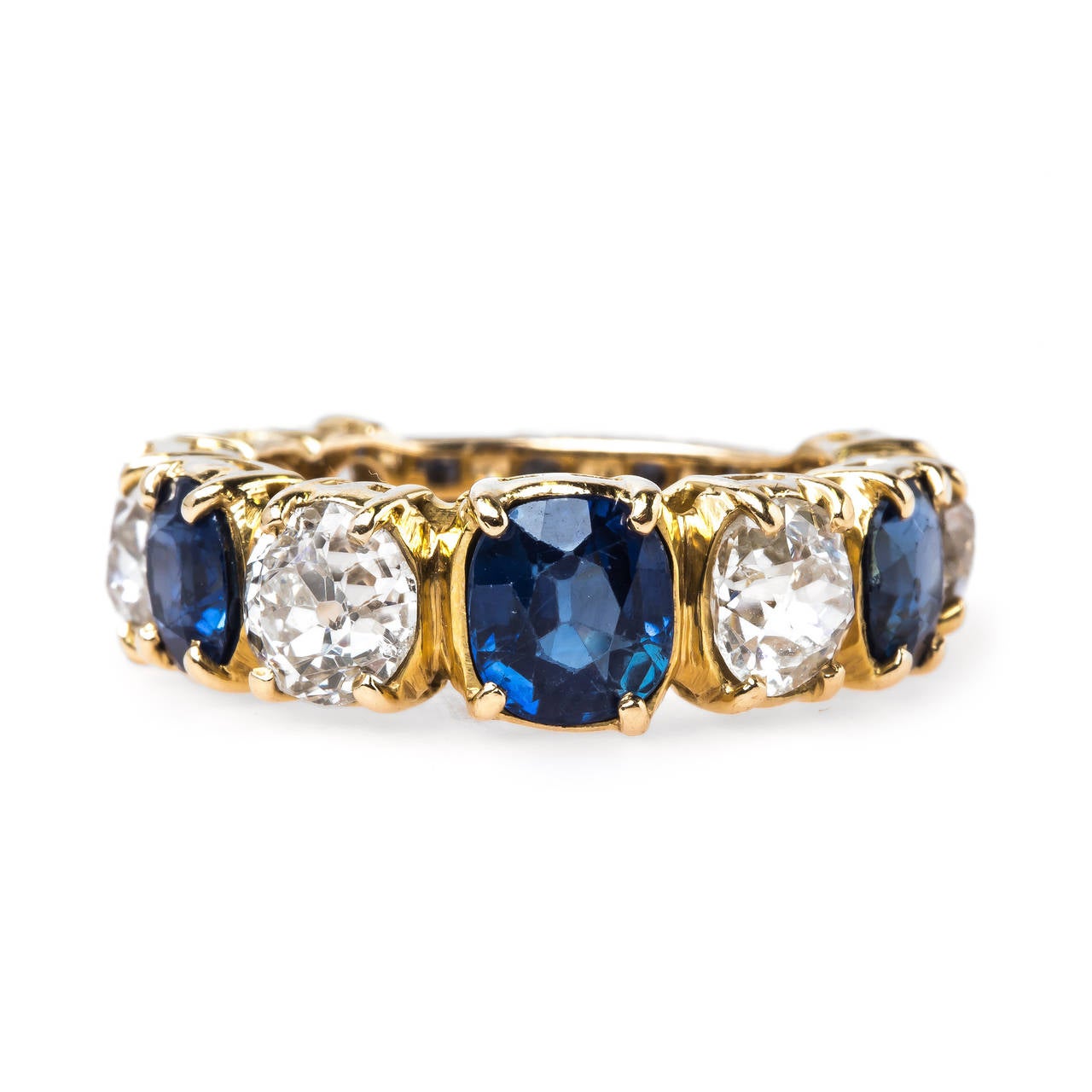Dazzling Yellow Gold Victorian Era Band with Natural Sapphires and Diamonds For Sale 1