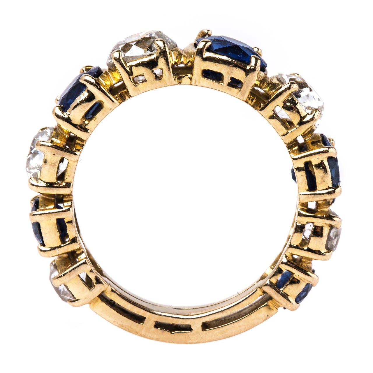 Women's Dazzling Yellow Gold Victorian Era Band with Natural Sapphires and Diamonds For Sale