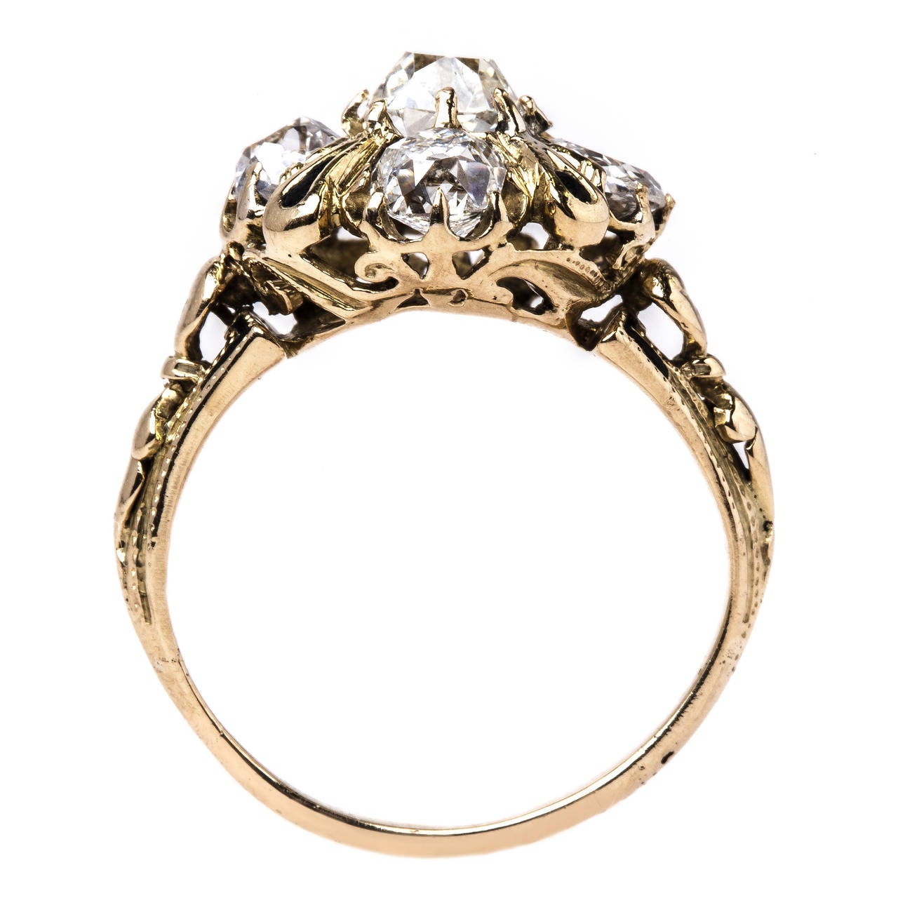 Women's Spectacular Victorian Era Cluster Engagement Ring with Old Mine Cut Diamonds For Sale