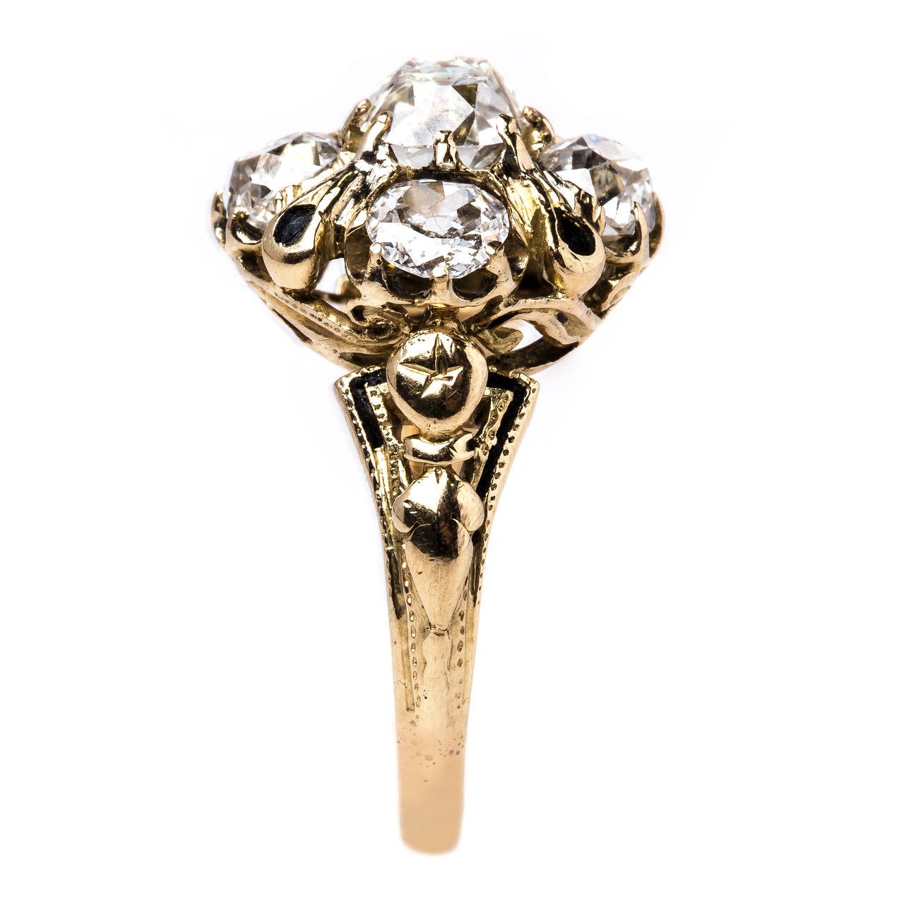 Spectacular Victorian Era Cluster Engagement Ring with Old Mine Cut Diamonds For Sale 1
