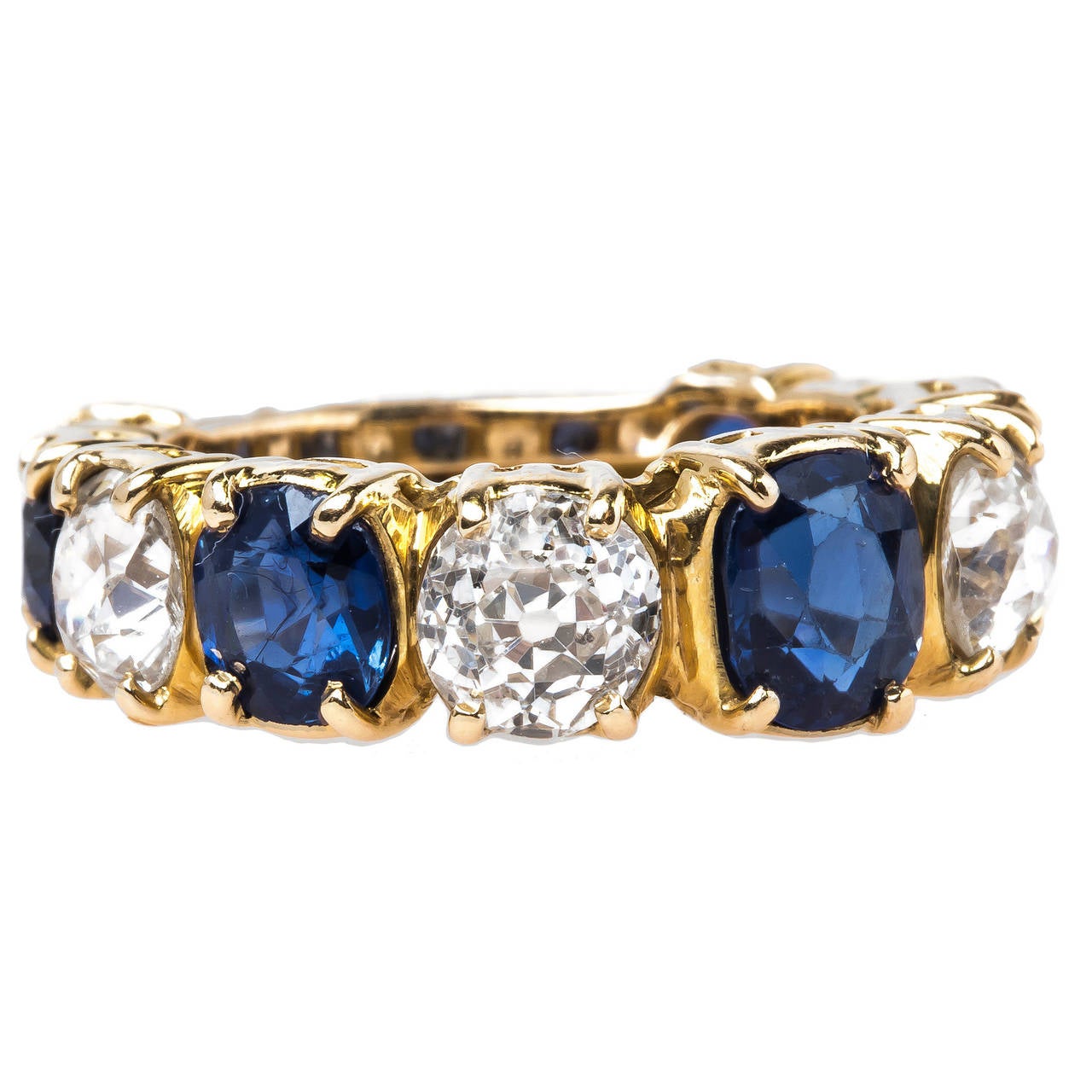 Dazzling Yellow Gold Victorian Era Band with Natural Sapphires and Diamonds For Sale