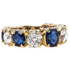Antique Dazzling Yellow Gold Victorian Era Band with Natural Sapphires and Diamonds