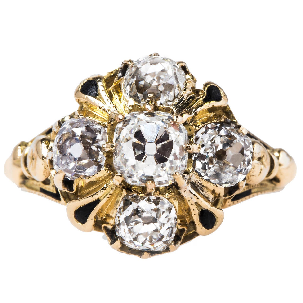 Spectacular Victorian Era Cluster Engagement Ring with Old Mine Cut Diamonds For Sale