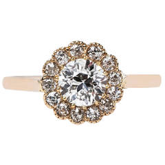 Edwardian Era Cluster Ring with 0.64ct EGL certified Old European Cut Diamond