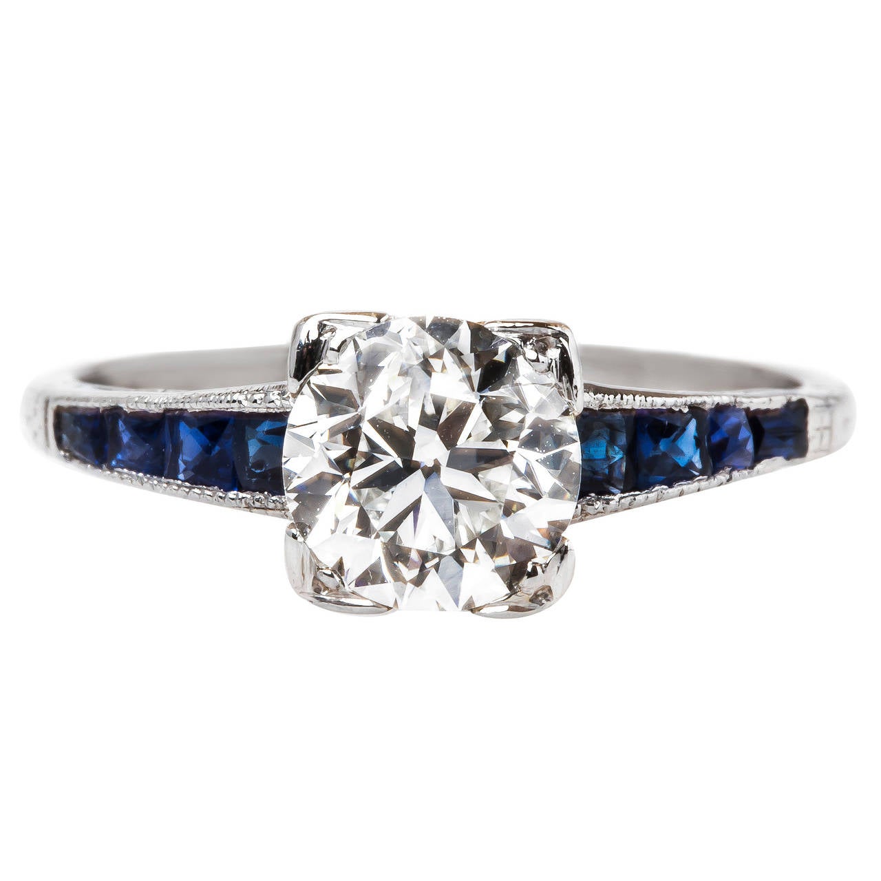Incredibly Unique Art Deco Ring with Diamond and Sapphire Shoulders