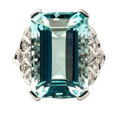 Aquamarine and Diamond Art Deco Cocktail Ring