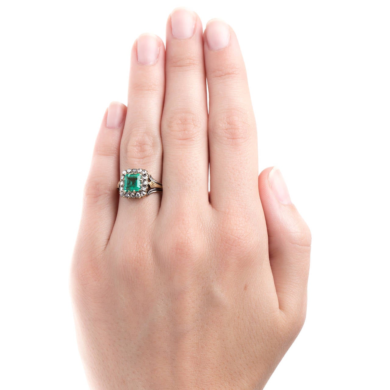 Fabulous Victorian Ring with Emerald Center, Diamond and French Hallmarks In Excellent Condition In Los Angeles, CA