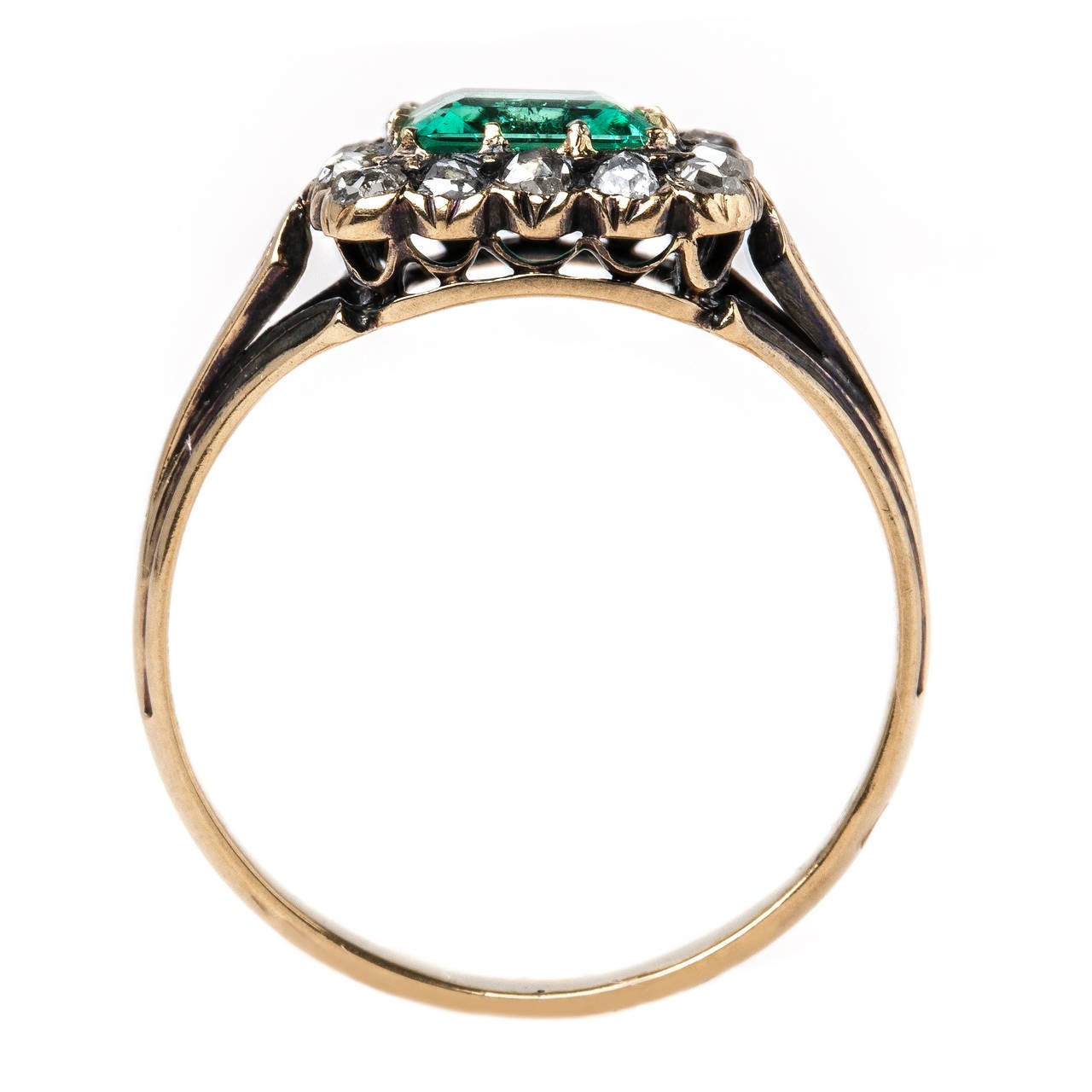 Women's Fabulous Victorian Ring with Emerald Center, Diamond and French Hallmarks