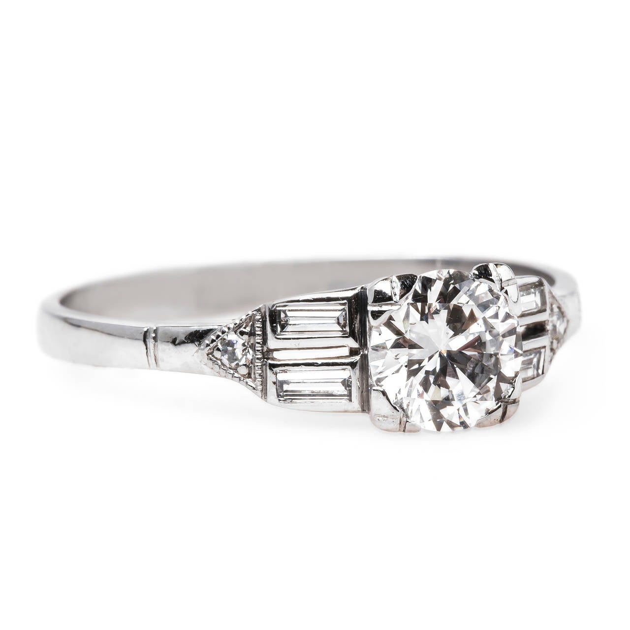 Modern Traditional Mid-Century Ring with Perfectly White 0.78ct EGL certified diamond For Sale