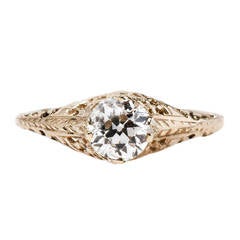 Antique Edwardian Solitaire Ring in Yellow Gold with Incredible Detail