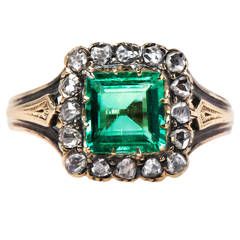 Fabulous Victorian Ring with Emerald Center, Diamond and French Hallmarks