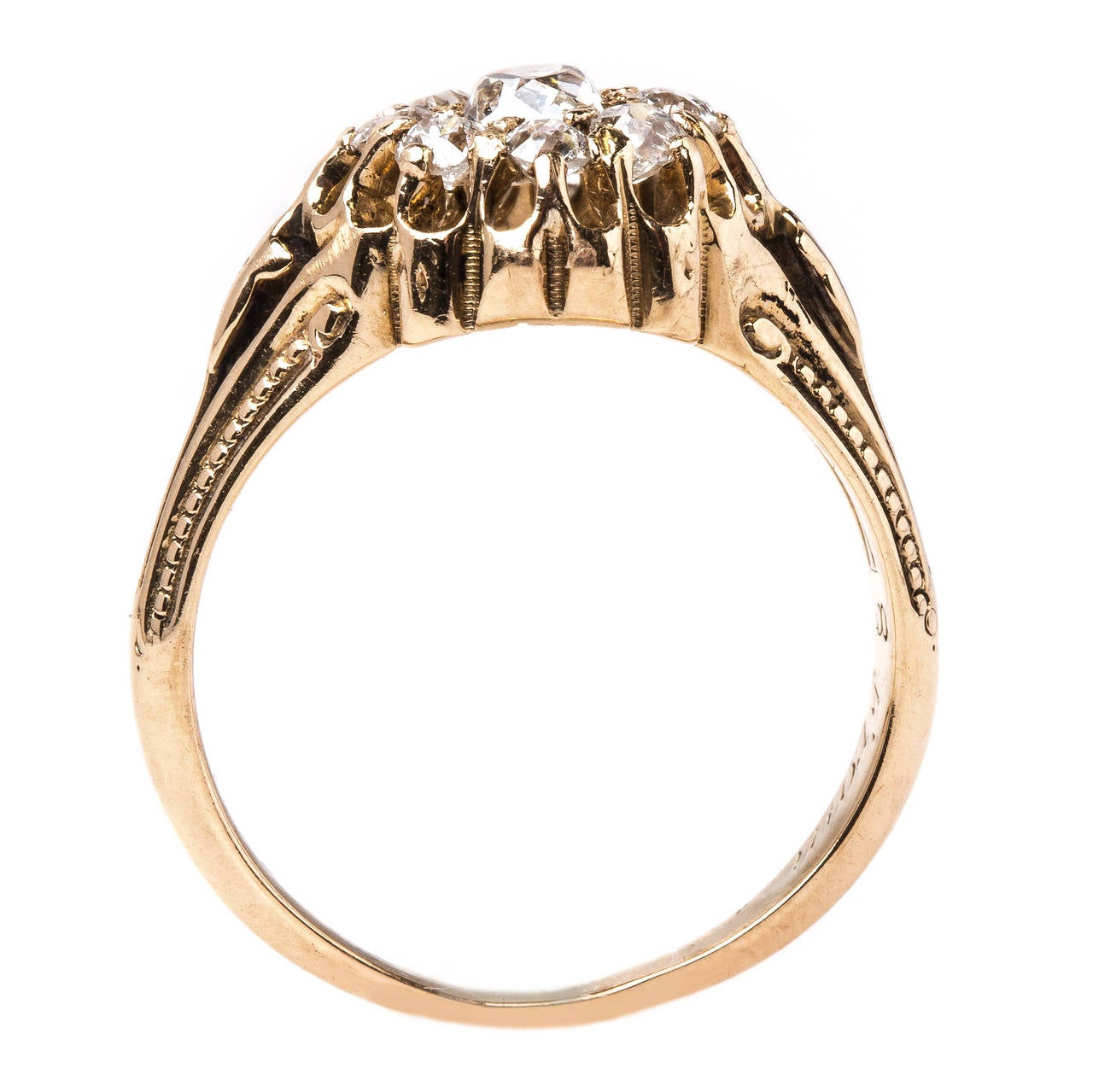 Women's Intriguing Victorian Era Yellow Gold Cluster Ring with Old Mine Cut Diamonds For Sale