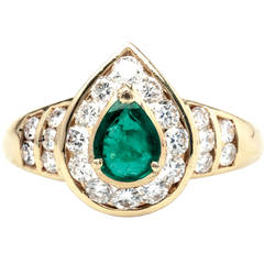 Vintage Hennell of Bond Street Emerald Diamond Ring 1980s