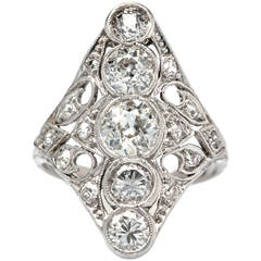 Vintage Edwardian Era Diamond Platinum Navette Ring