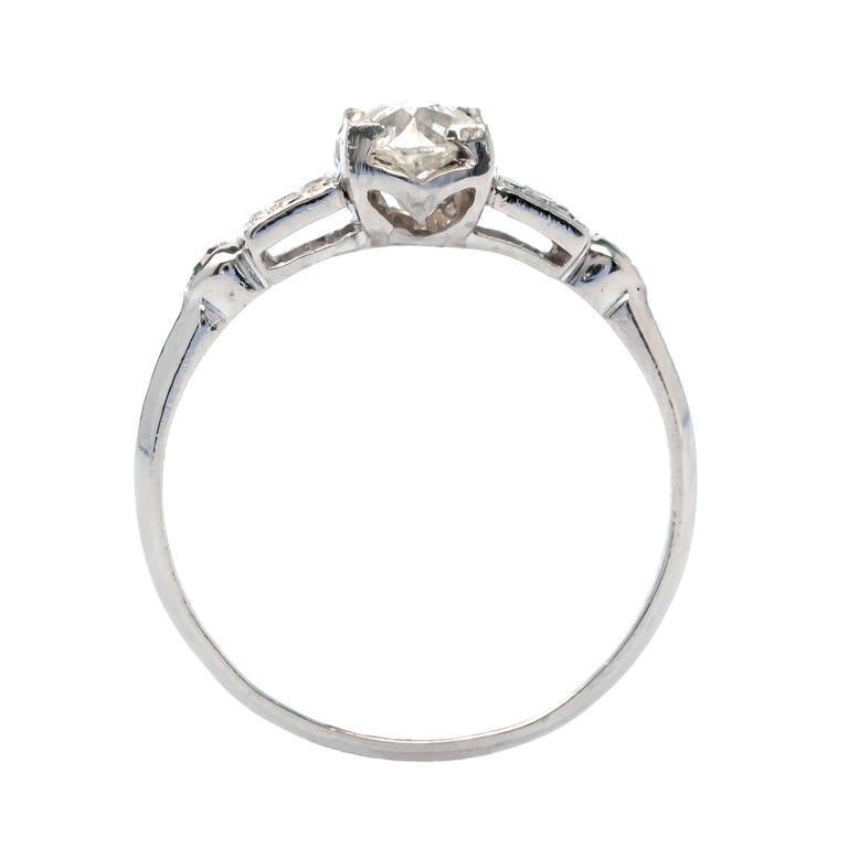 Art Deco .72 Carat Diamond Platinum Engagement Ring In Excellent Condition In Los Angeles, CA