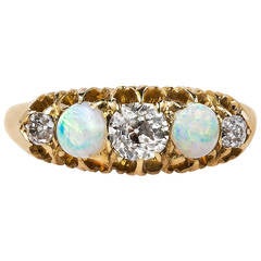 Antique Victorian Opal Diamond Gold Engagement Ring