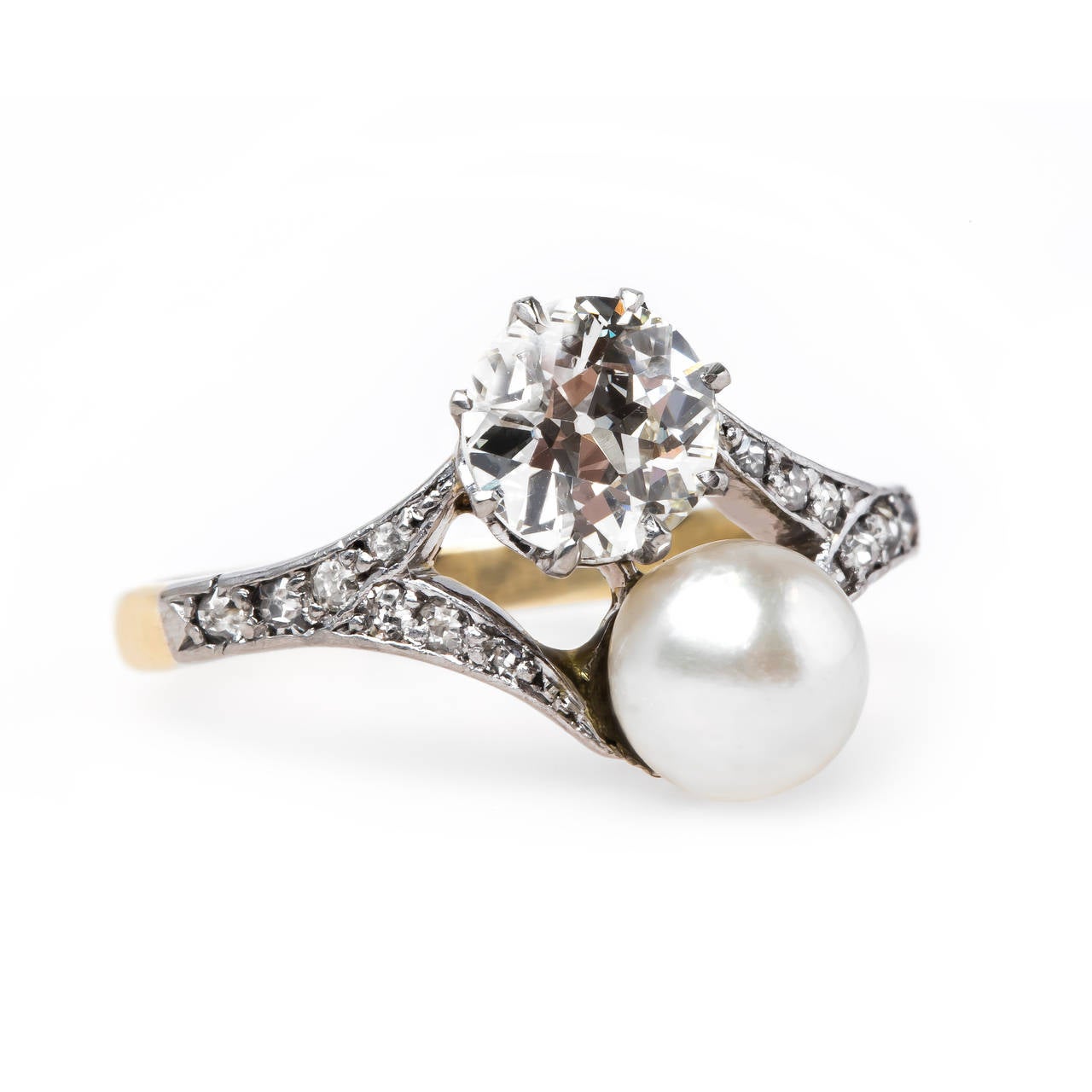 Delicate Edwardian Pearl Diamond Platinum Engagement Ring