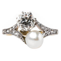 Delicate Edwardian Pearl Diamond Platinum Engagement Ring