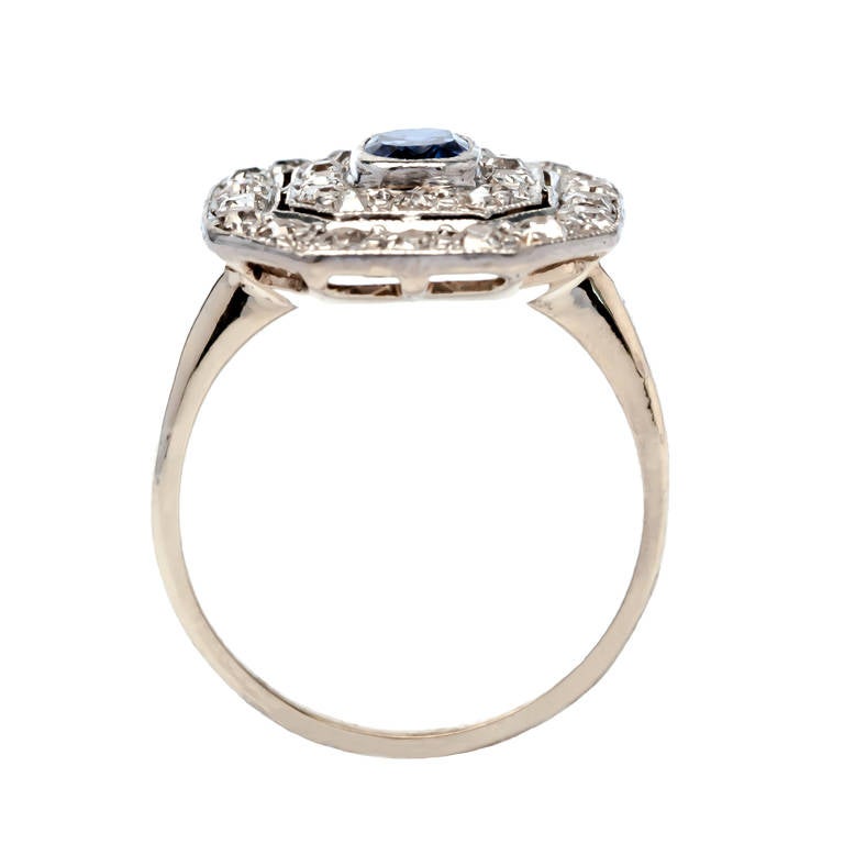 Elegant Edwardian Sapphire Diamond Engagement Ring In Excellent Condition In Los Angeles, CA