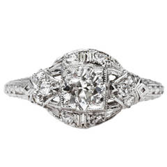 Art Deco EGL Certified Old European Cut Diamond Platinum Engagement Ring