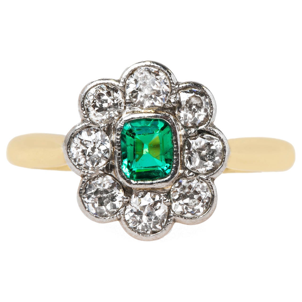 Late Victorian Emerald Diamond Halo Platinum Engagement Ring For Sale ...