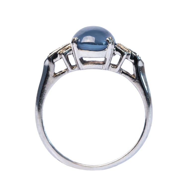 Women's Classic Art Deco Cabochon Sapphire Diamond Ring
