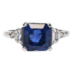 Stellar 3.19 Carat Unheated Burma Sapphire Art Deco Ring