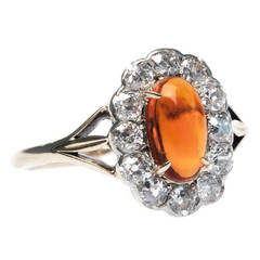 Antique Fire Opal and Diamond Edwardian Ring