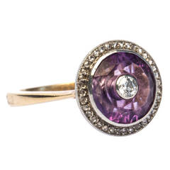Antique Carved Amethyst and Diamond Repurposed Edwardian Ring