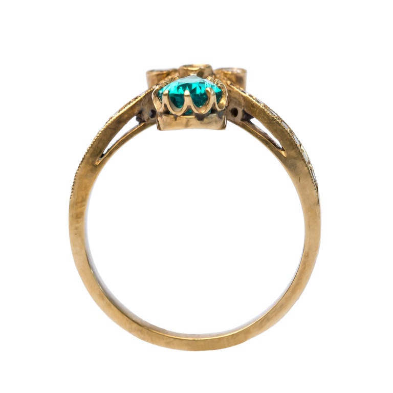 Trumpet & Horn Emerald Diamond Tiara Engagement Ring In Excellent Condition In Los Angeles, CA
