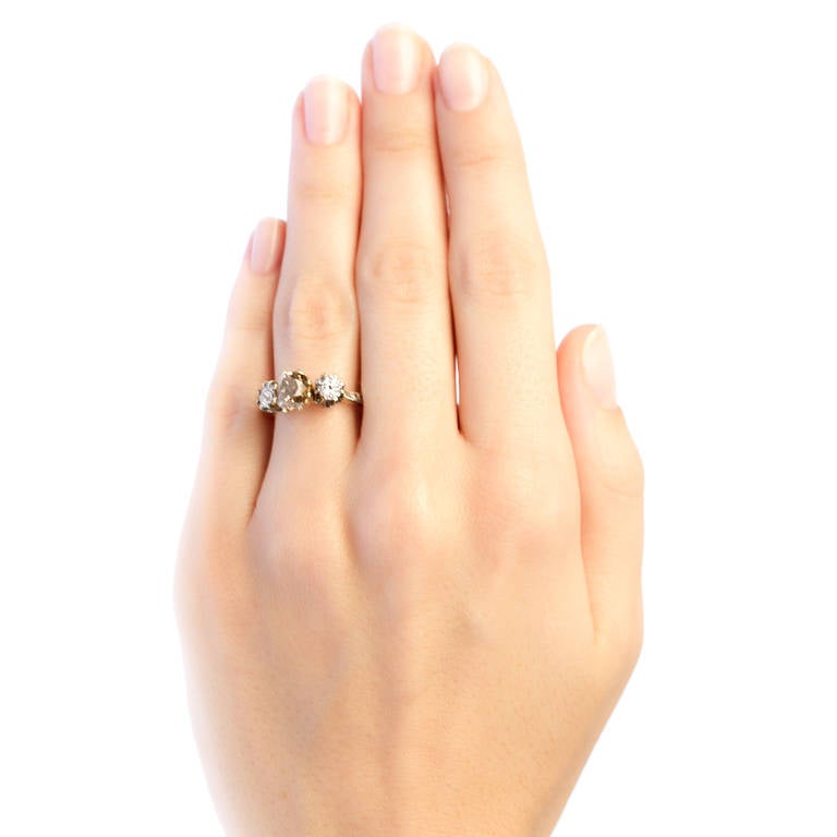 Victorian Fancy Brown-Yellow Diamond Gold Platinum Ring In Excellent Condition For Sale In Los Angeles, CA