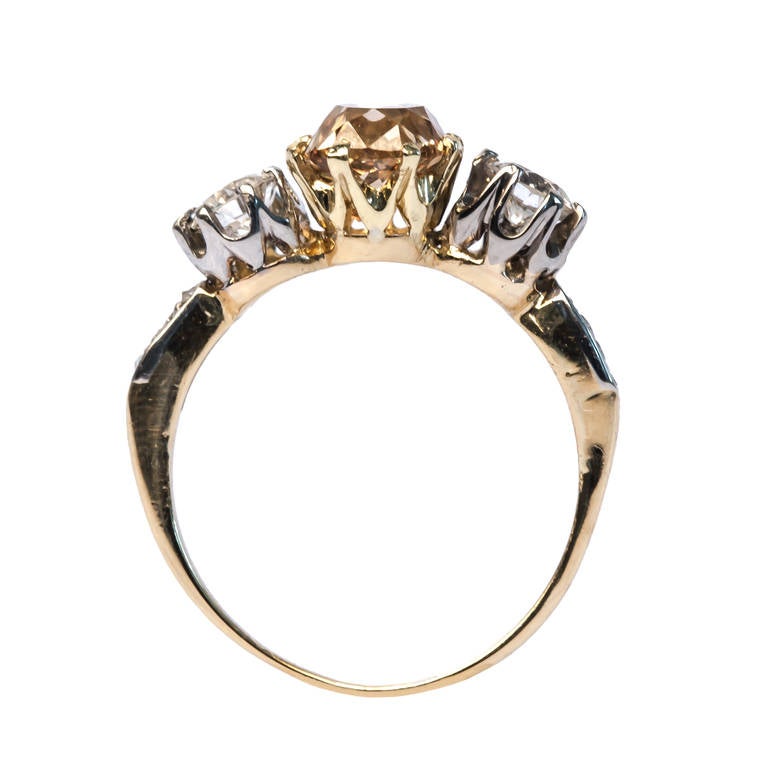 Women's Victorian Fancy Brown-Yellow Diamond Gold Platinum Ring For Sale
