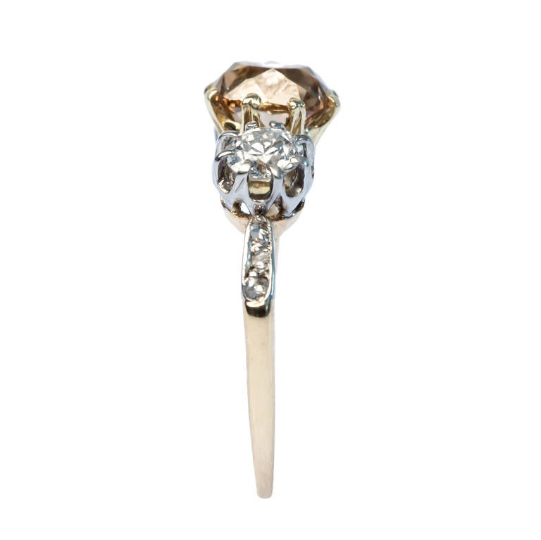 Victorian Fancy Brown-Yellow Diamond Gold Platinum Ring For Sale 1
