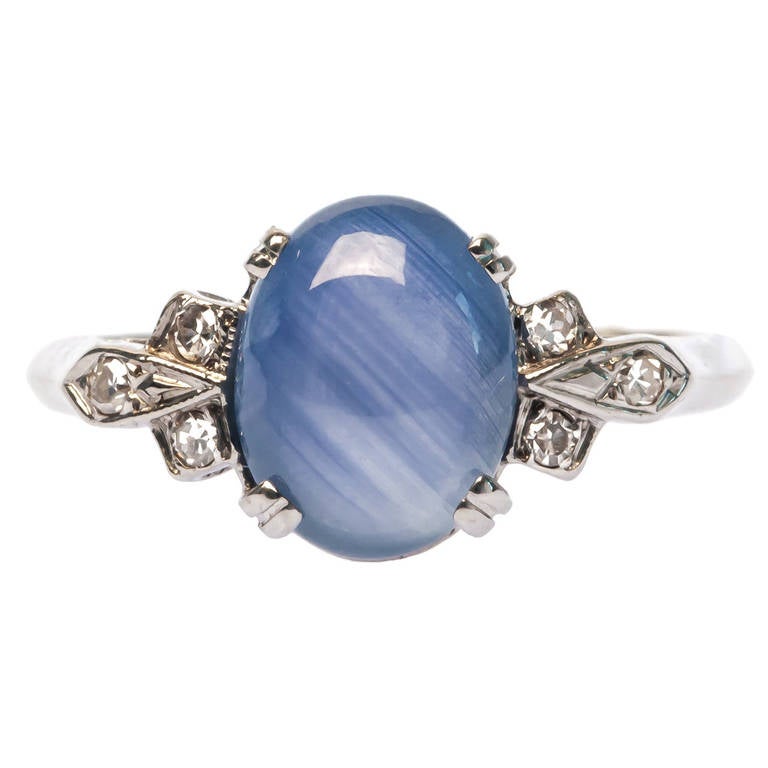 Classic Art Deco Cabochon Sapphire Diamond Ring