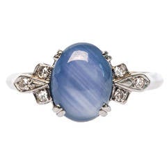 Classic Art Deco Cabochon Sapphire Diamond Ring