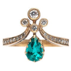 Trumpet & Horn Emerald Diamond Tiara Engagement Ring