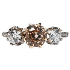 Victorian Fancy Brown-Yellow Diamond Gold Platinum Ring