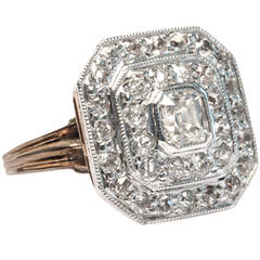 Antique Edwardian Double Halo Asscher Cut Diamond Engagement Ring