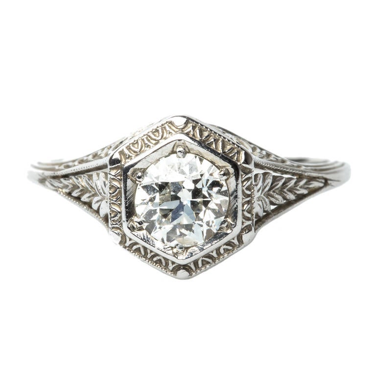 Women's Edwardian .58 Carat Diamond White Gold Engagement Ring
